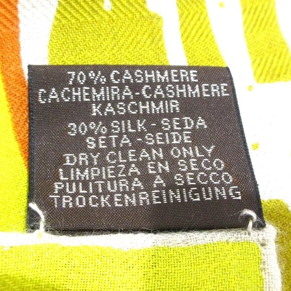 HERMES Carrejean/Shawl Carre 140 - Orange Green Multi Cashmere Silk Scarf - Picture 3 of 6